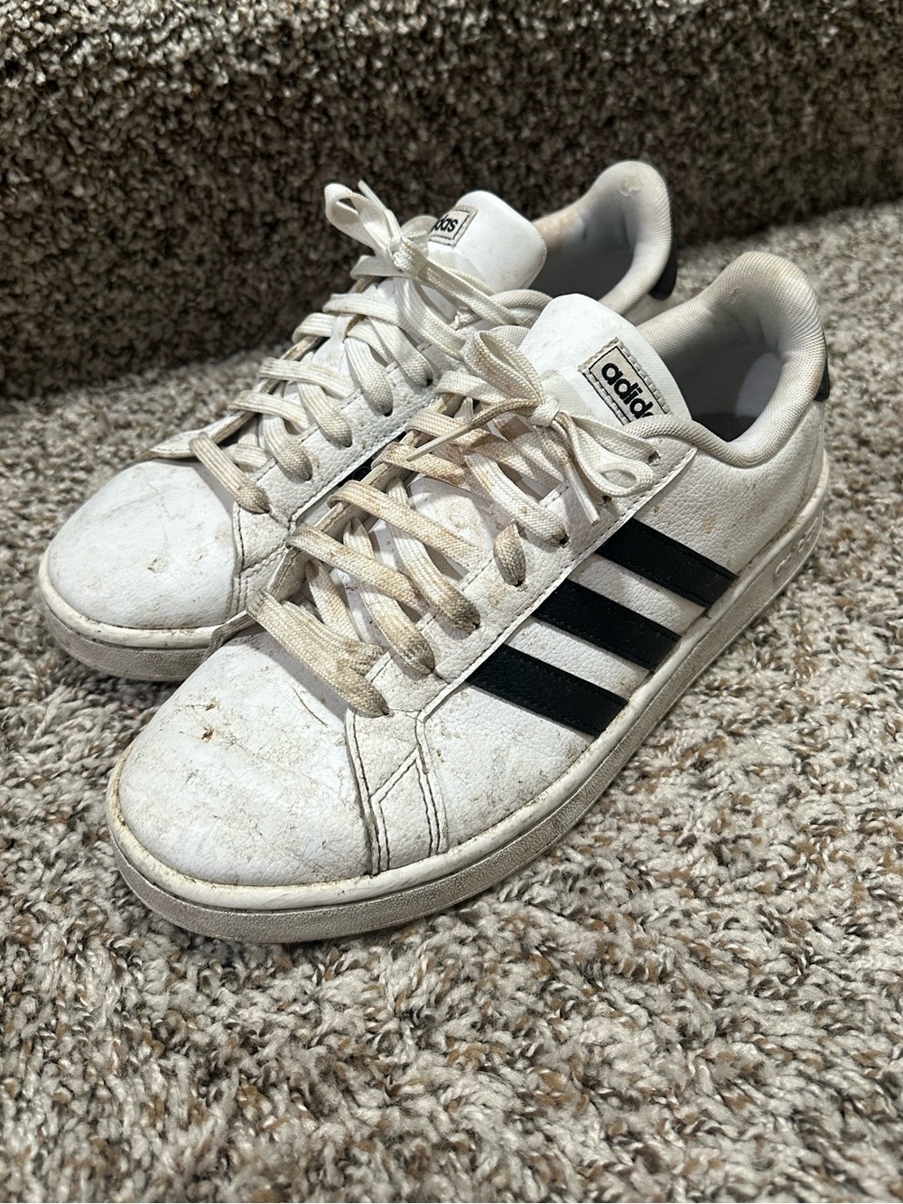 adidas Grand Court White Sneakers with Black Stripes